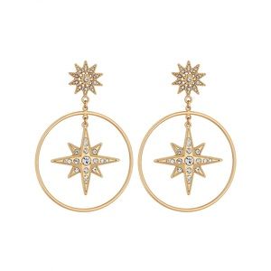 NWT Lipsy London Gold Crystal Star Hoop Earrings